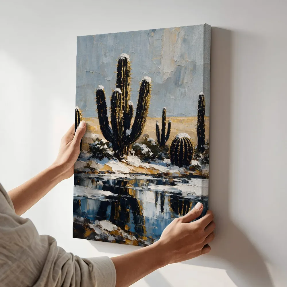 Sfeerimpressie: Cactus aan de oever in zwartgoud terwijl het aan de muur wordt gehangen