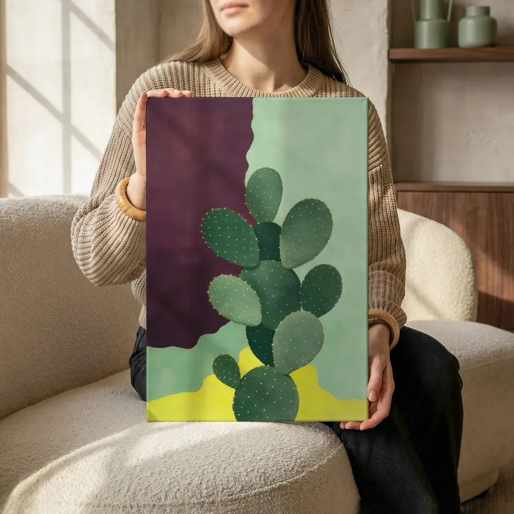 Sfeerimpressie: Cactus in aubergine en mint terwijl het zittend wordt getoond