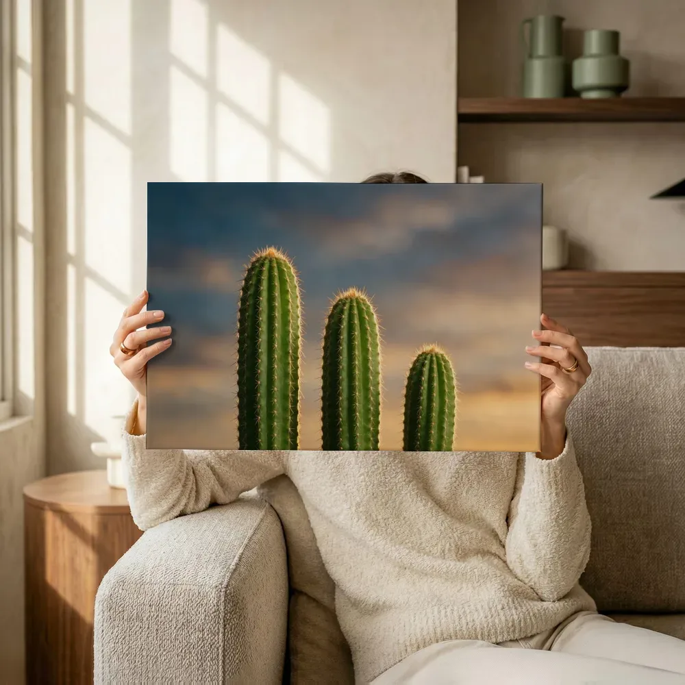 Sfeerimpressie: Cactus in de schemering 14 terwijl het omhoog wordt gehouden