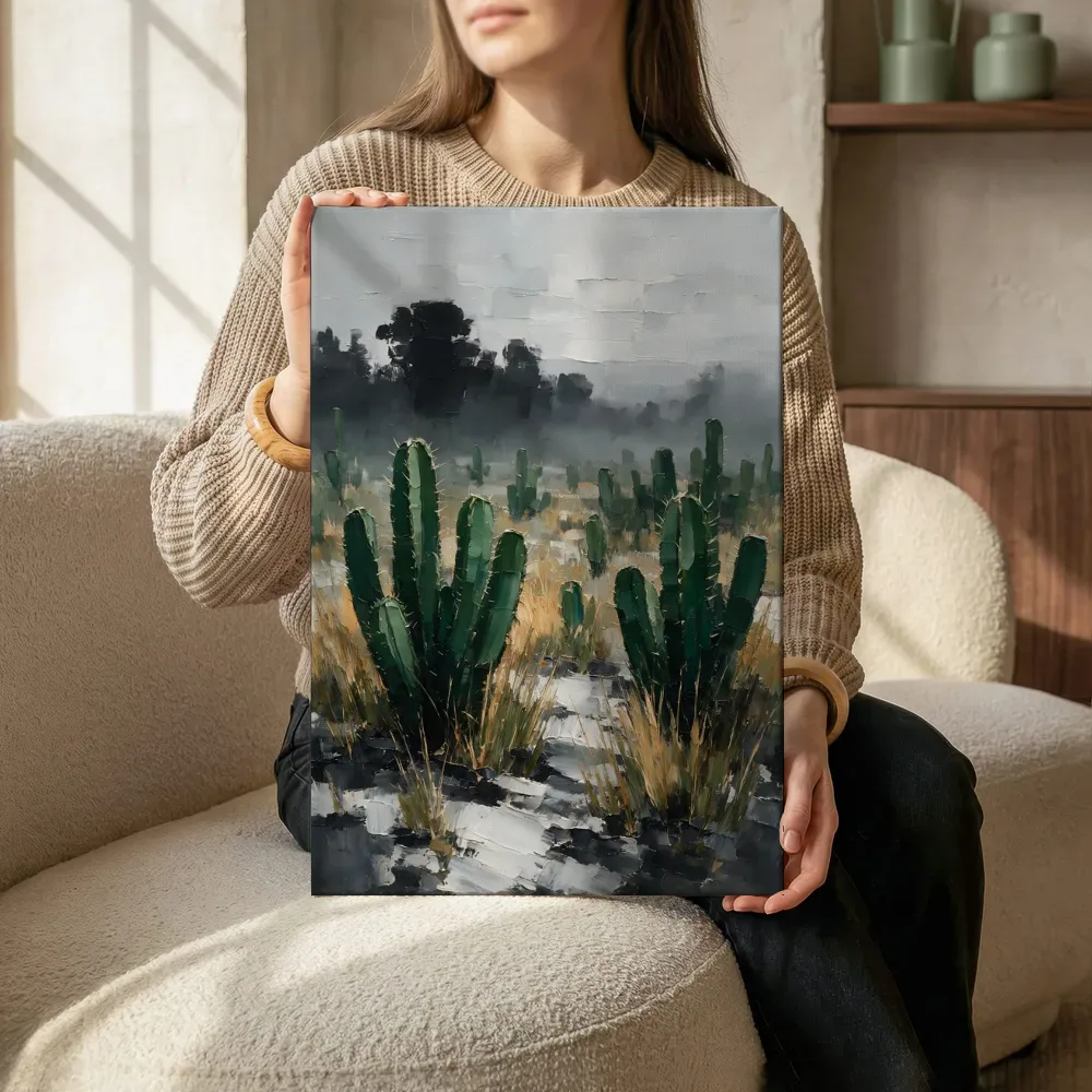 Sfeerimpressie: Cactus in de weide in bosgroen terwijl het zittend wordt getoond