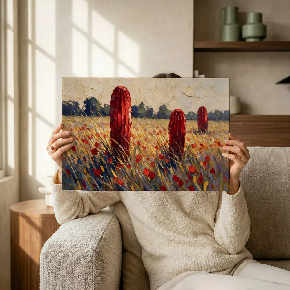 Sfeerimpressie: Cactus in de weide in karmozijn terwijl het omhoog wordt gehouden
