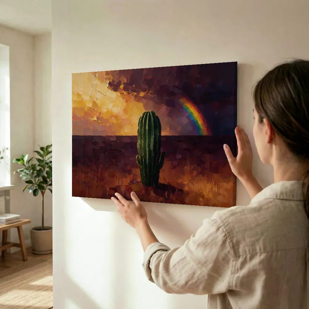 Sfeerimpressie: Cactus in groenroze terwijl het wordt opgehangen