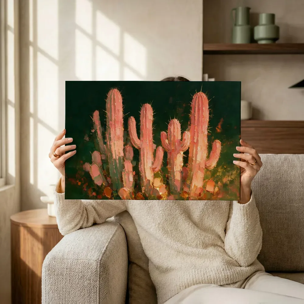 Sfeerimpressie: Cactus in groepjes in koraal terwijl het omhoog wordt gehouden