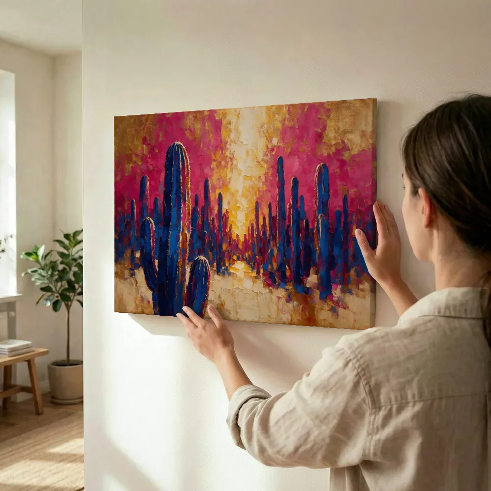 Sfeerimpressie: Cactus in het landschap in kobaltmagenta terwijl het wordt opgehangen