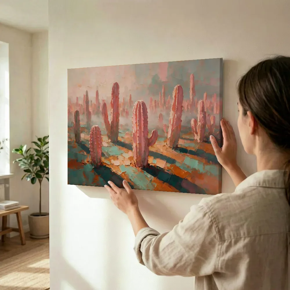 Sfeerimpressie: Cactus in het landschap in koraal terwijl het wordt opgehangen