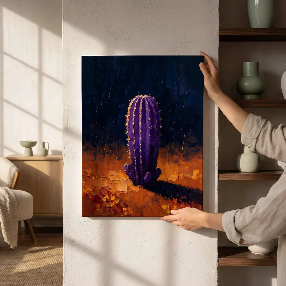 Sfeerimpressie: Cactus in paarsoranje naast de kast