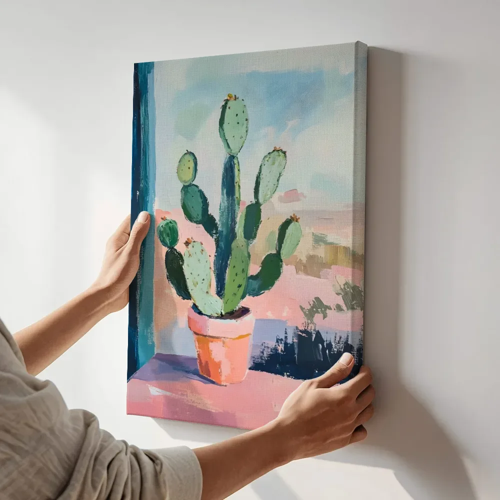 Sfeerimpressie: Cactus in terracotta pot naast de kast