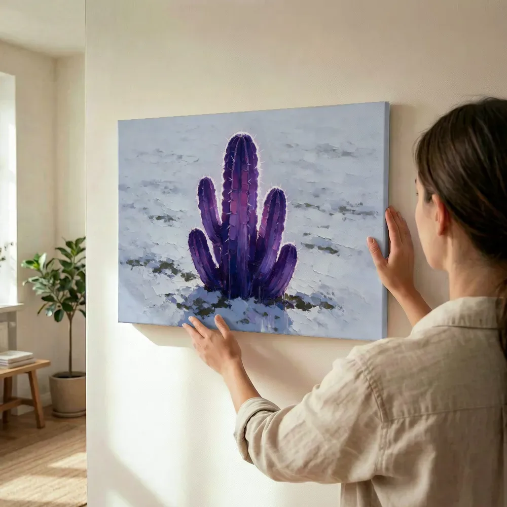 Sfeerimpressie: Cactus in violet terwijl het wordt opgehangen