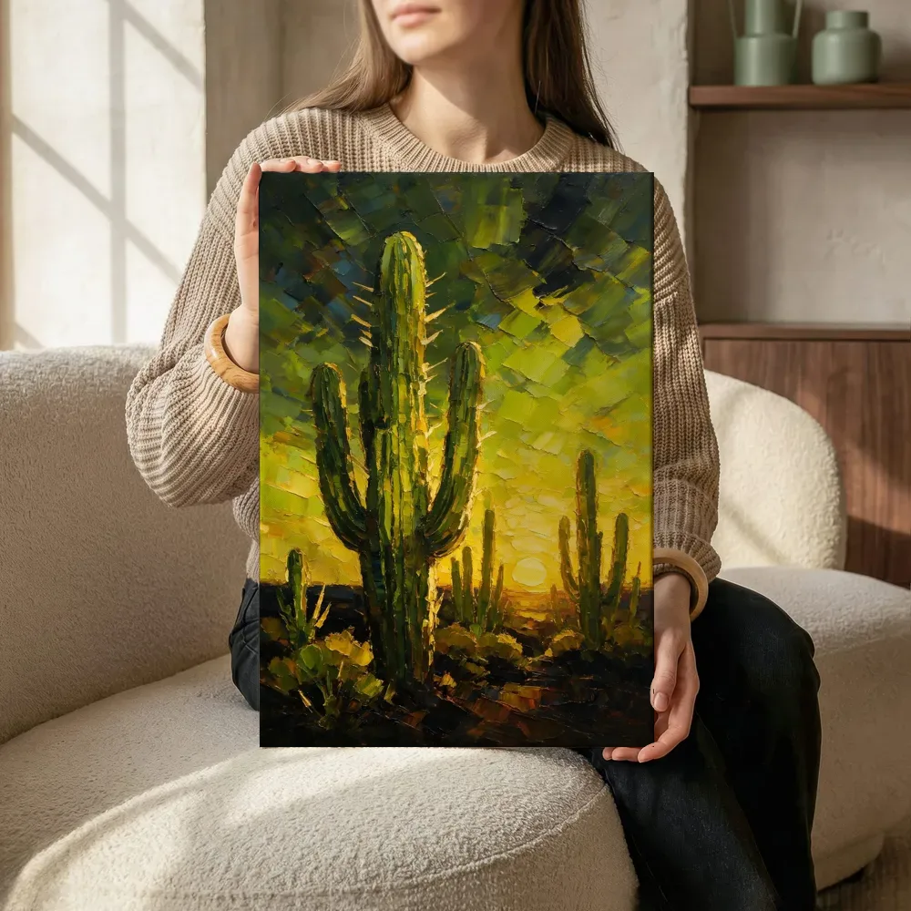 Sfeerimpressie: Cactus onder de hemel in limoen terwijl het zittend wordt getoond