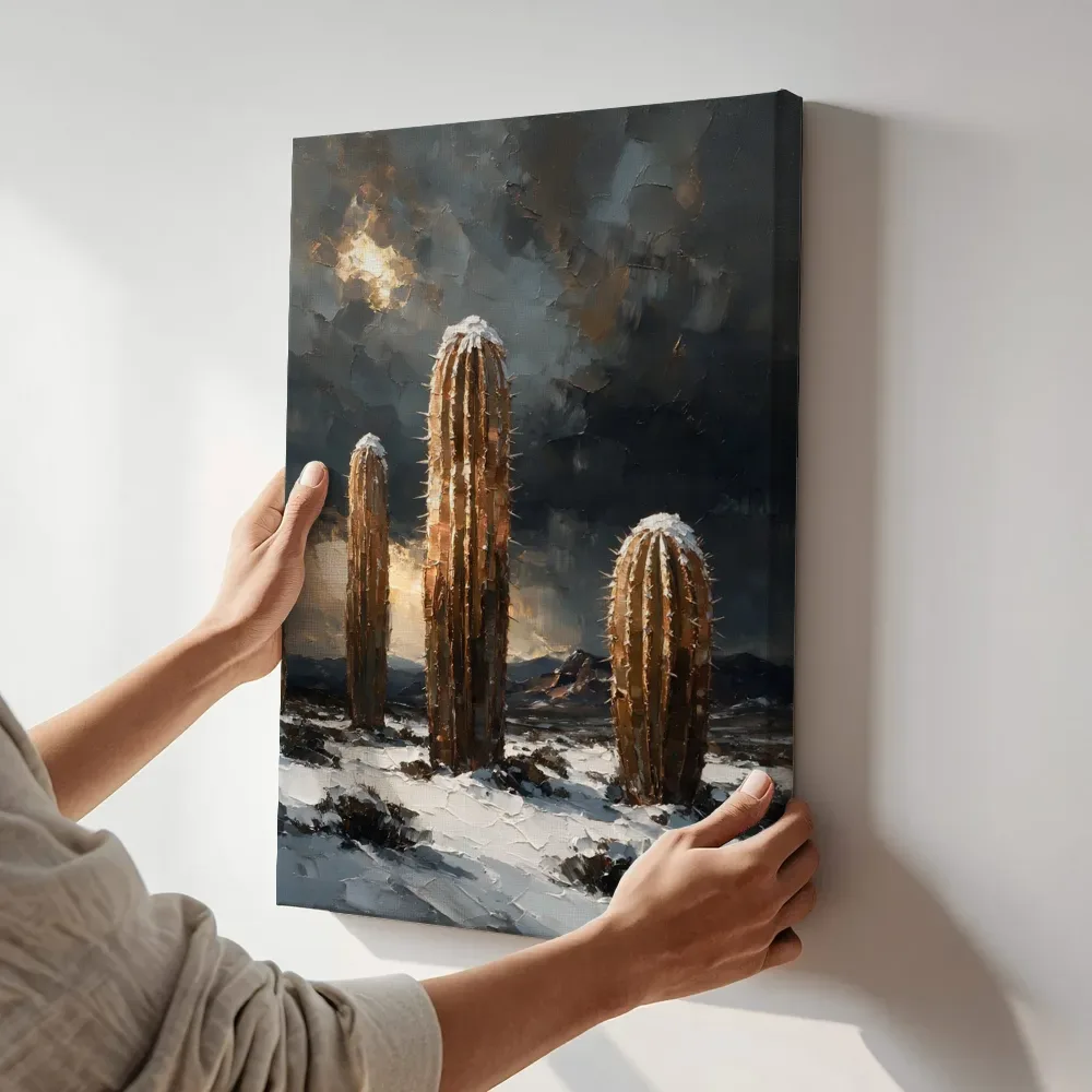 Sfeerimpressie: Cactus onder een storm in kopergloed terwijl het aan de muur wordt gehangen