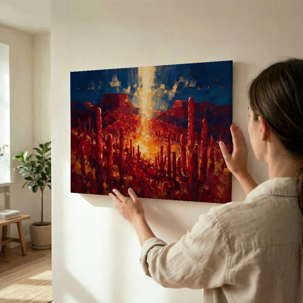 Sfeerimpressie: Cactus op de helling in karmozijn terwijl het wordt opgehangen