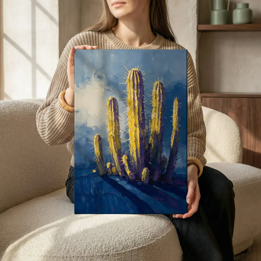 Sfeerimpressie: Cactus tegen de lucht in zwavelviolet terwijl het zittend wordt getoond