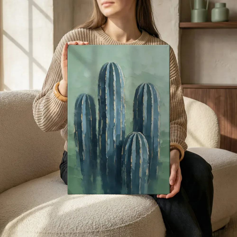 Sfeerimpressie: Cactus van dichtbij in leisteen terwijl het zittend wordt getoond