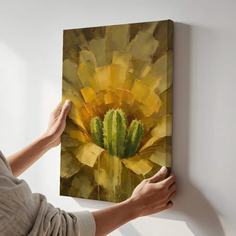 Sfeerimpressie: Cactus van dichtbij in limoen terwijl het aan de muur wordt gehangen