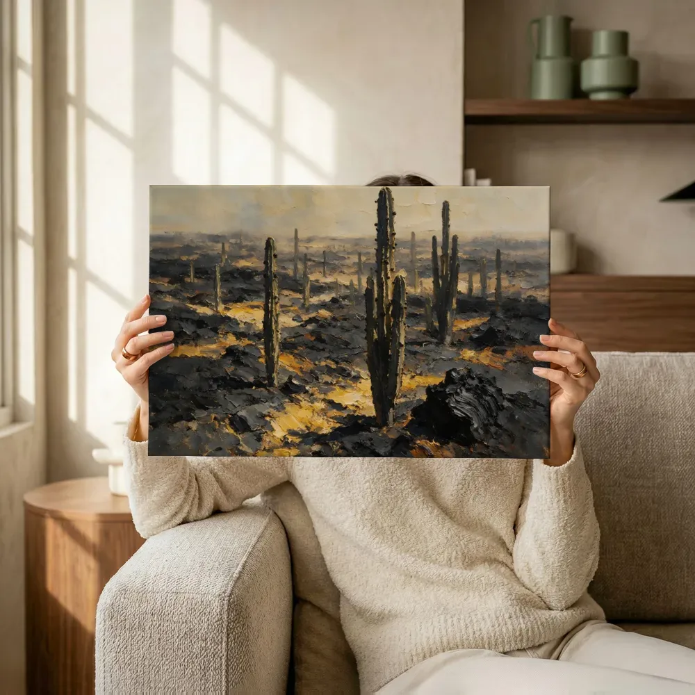 Sfeerimpressie: Cactussen op steengrond met hoge horizon terwijl het omhoog wordt gehouden