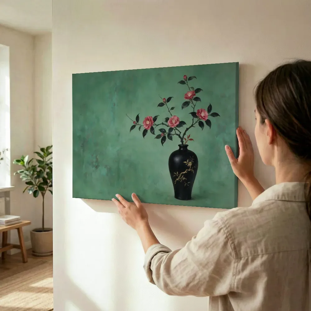 Sfeerimpressie: Camelia in jade terwijl het wordt opgehangen