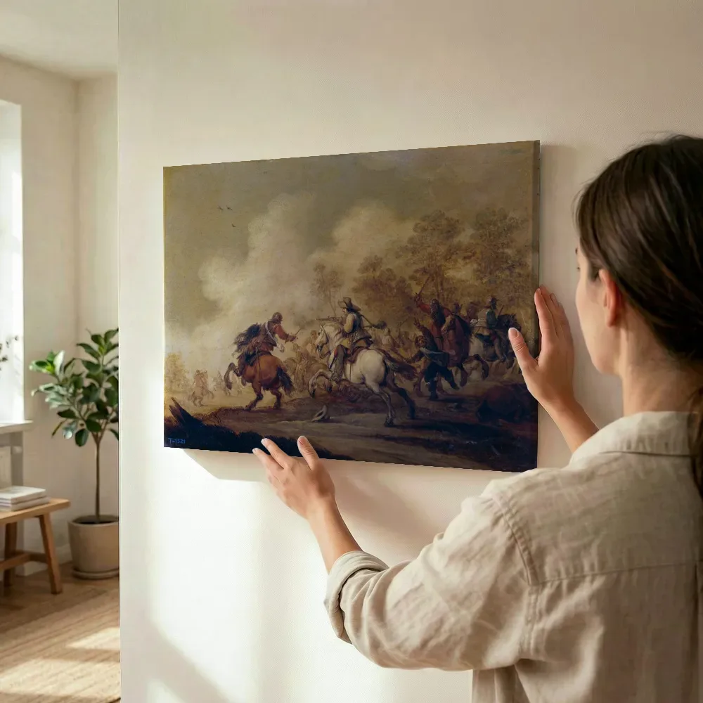 Sfeerimpressie: Cavalry charge van Pieter Meulener terwijl het wordt opgehangen