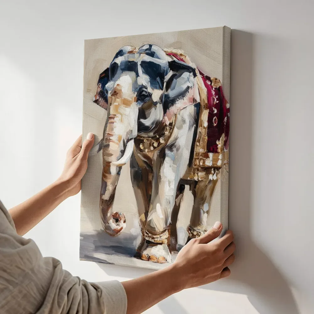 Sfeerimpressie: Ceremoniële olifant terwijl het aan de muur wordt gehangen
