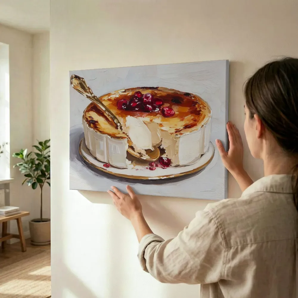Sfeerimpressie: Cheesecake met cranberries terwijl het wordt opgehangen