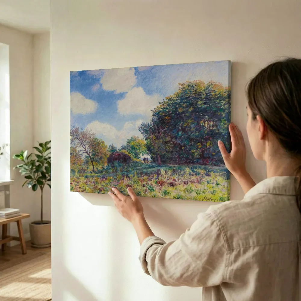 Sfeerimpressie: Weg bij de ingang van een bos van Alfred Sisley terwijl het wordt opgehangen
