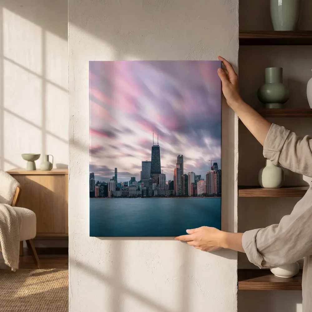 Sfeerimpressie: Chicago skyline bij zonsondergang naast de kast