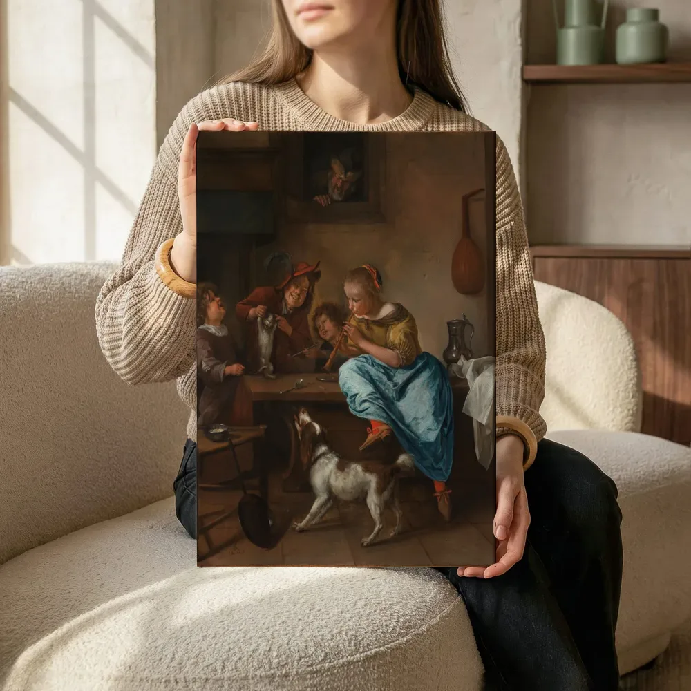 Sfeerimpressie: Kinderen leren een kat dansen, bekend als De dansles van Jan Steen terwijl het zittend wordt getoond