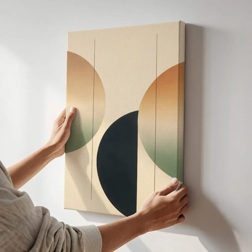 Sfeerimpressie: Cirkel in tweeën Geometric Earth 6 terwijl het aan de muur wordt gehangen
