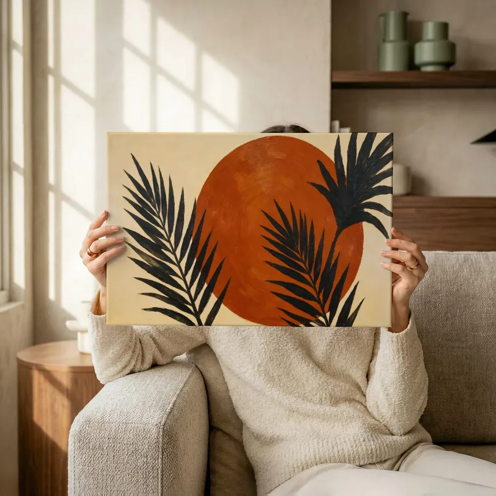 Sfeerimpressie: Cirkel met bladsilhouet Retro Shapes 10 terwijl het omhoog wordt gehouden
