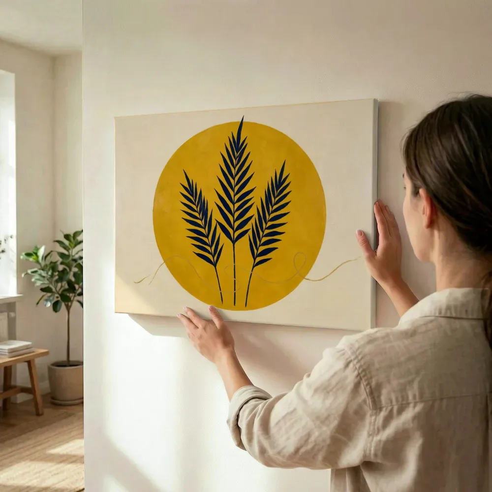 Sfeerimpressie: Cirkel met bladsilhouet Retro Shapes 11 terwijl het wordt opgehangen