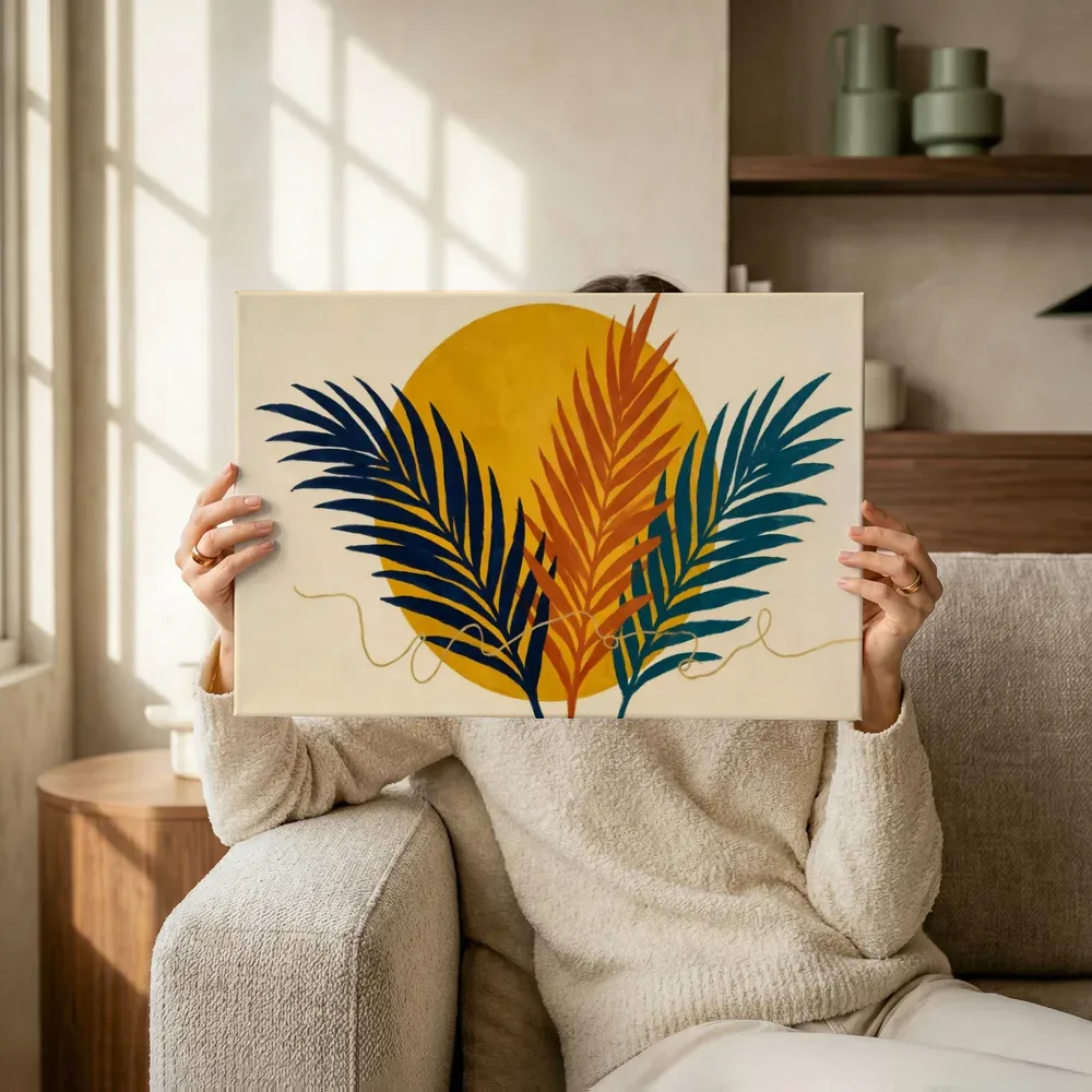 Sfeerimpressie: Cirkel met bladsilhouet Retro Shapes 12 terwijl het omhoog wordt gehouden
