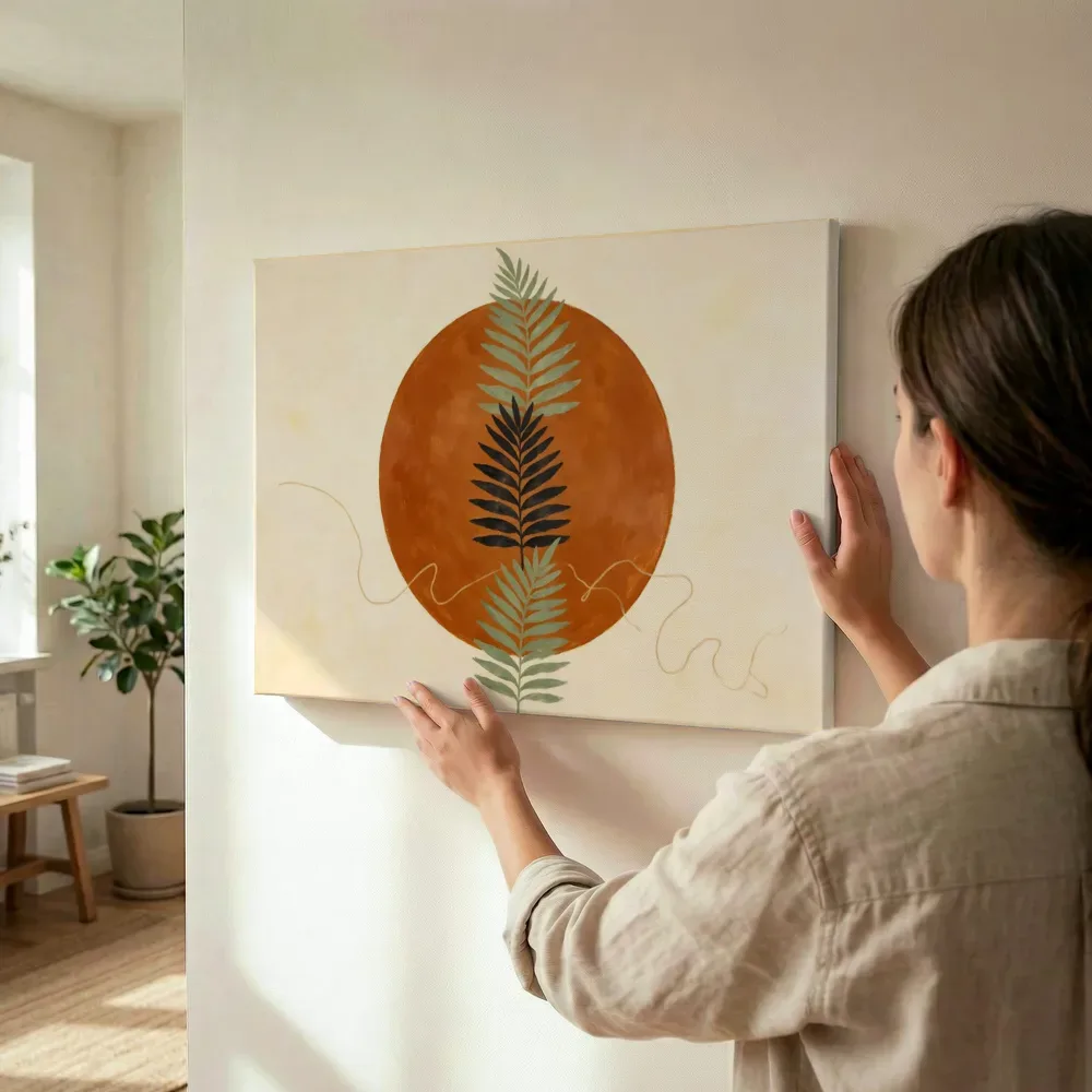 Sfeerimpressie: Cirkel met bladsilhouet Retro Shapes 13 terwijl het wordt opgehangen