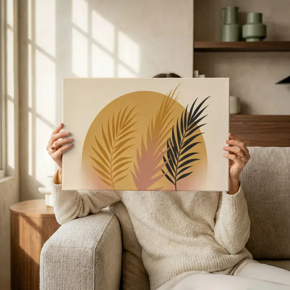 Sfeerimpressie: Cirkel met bladsilhouet Retro Shapes 5 terwijl het omhoog wordt gehouden