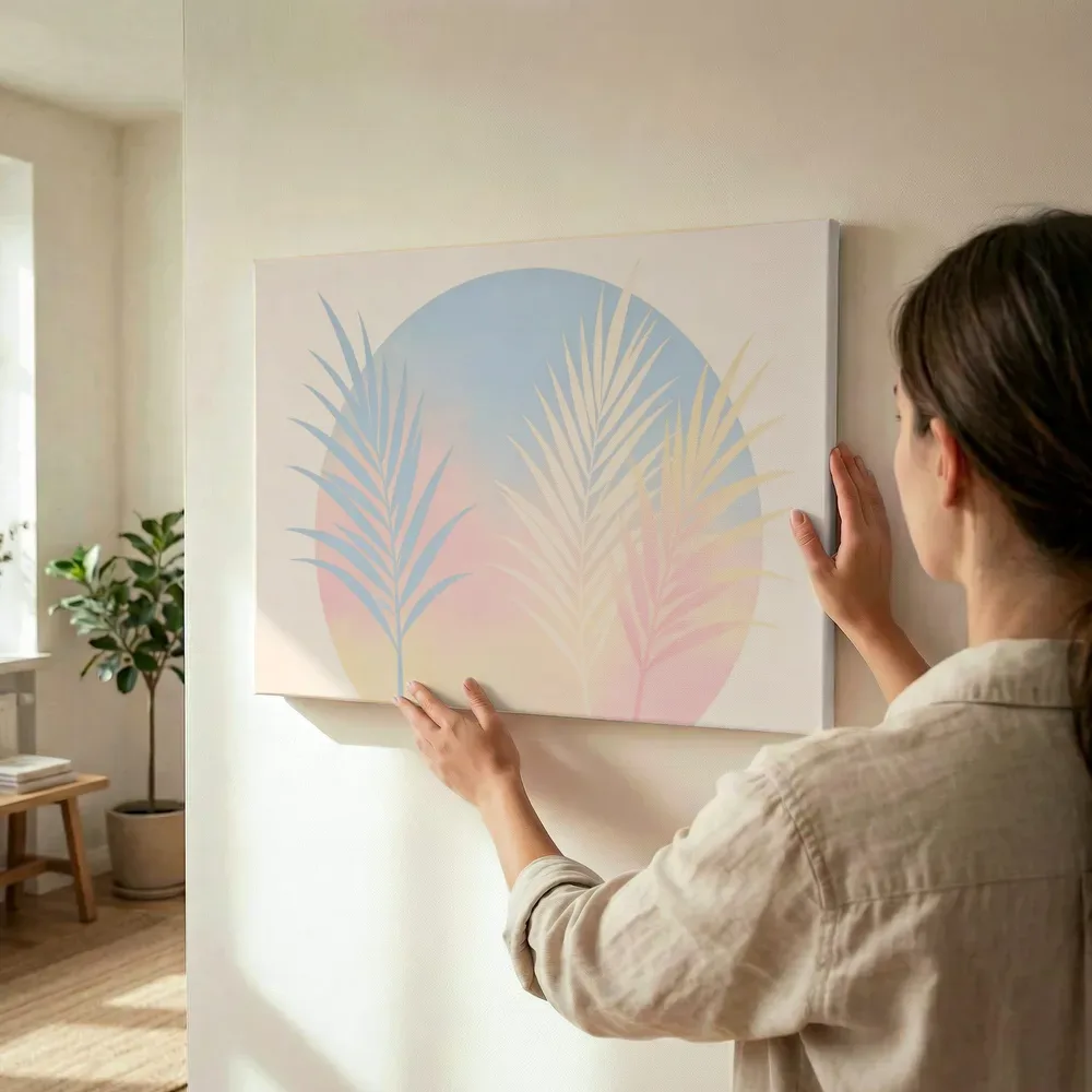 Sfeerimpressie: Cirkel met bladsilhouet Retro Shapes 8 terwijl het wordt opgehangen