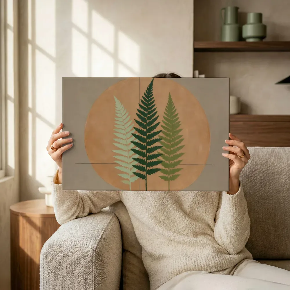 Sfeerimpressie: Cirkel met bladsilhouet Retro Shapes in bosgroen terwijl het omhoog wordt gehouden