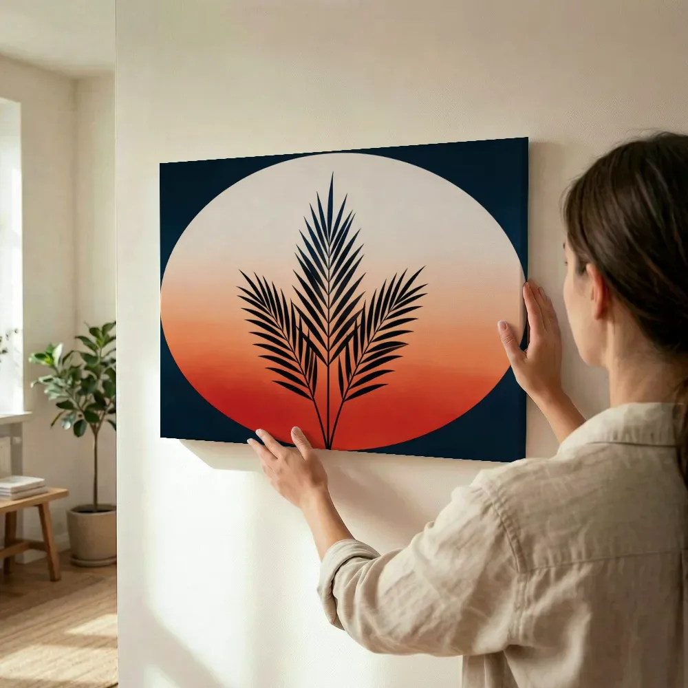 Sfeerimpressie: Cirkel met bladsilhouet Retro Shapes in inktzwart terwijl het wordt opgehangen