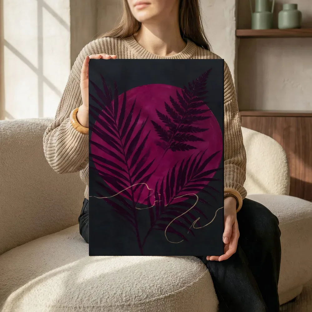 Sfeerimpressie: Cirkel met bladsilhouet Retro Shapes in magenta 2 terwijl het zittend wordt getoond