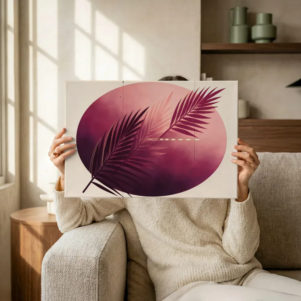 Sfeerimpressie: Cirkel met bladsilhouet Retro Shapes in magenta terwijl het omhoog wordt gehouden