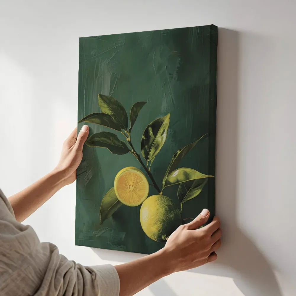 Sfeerimpressie: Citroentak op groene achtergrond terwijl het aan de muur wordt gehangen