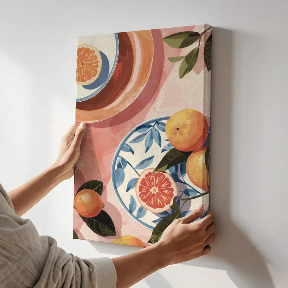 Sfeerimpressie: Citrusfruit op tafel terwijl het aan de muur wordt gehangen