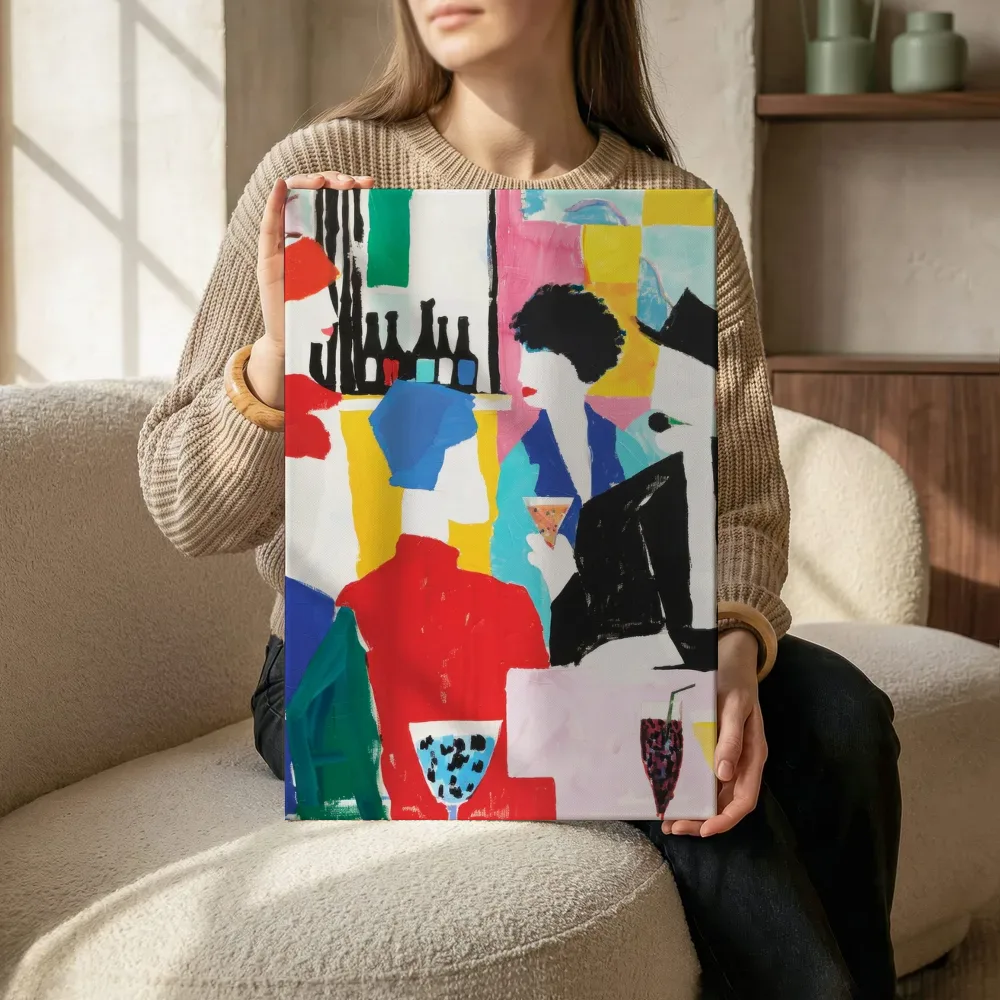 Sfeerimpressie: Cocktailparty in pop-art stijl terwijl het zittend wordt getoond
