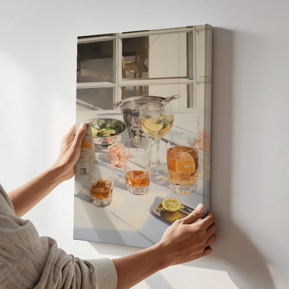 Sfeerimpressie: Cocktails bij het raam terwijl het aan de muur wordt gehangen