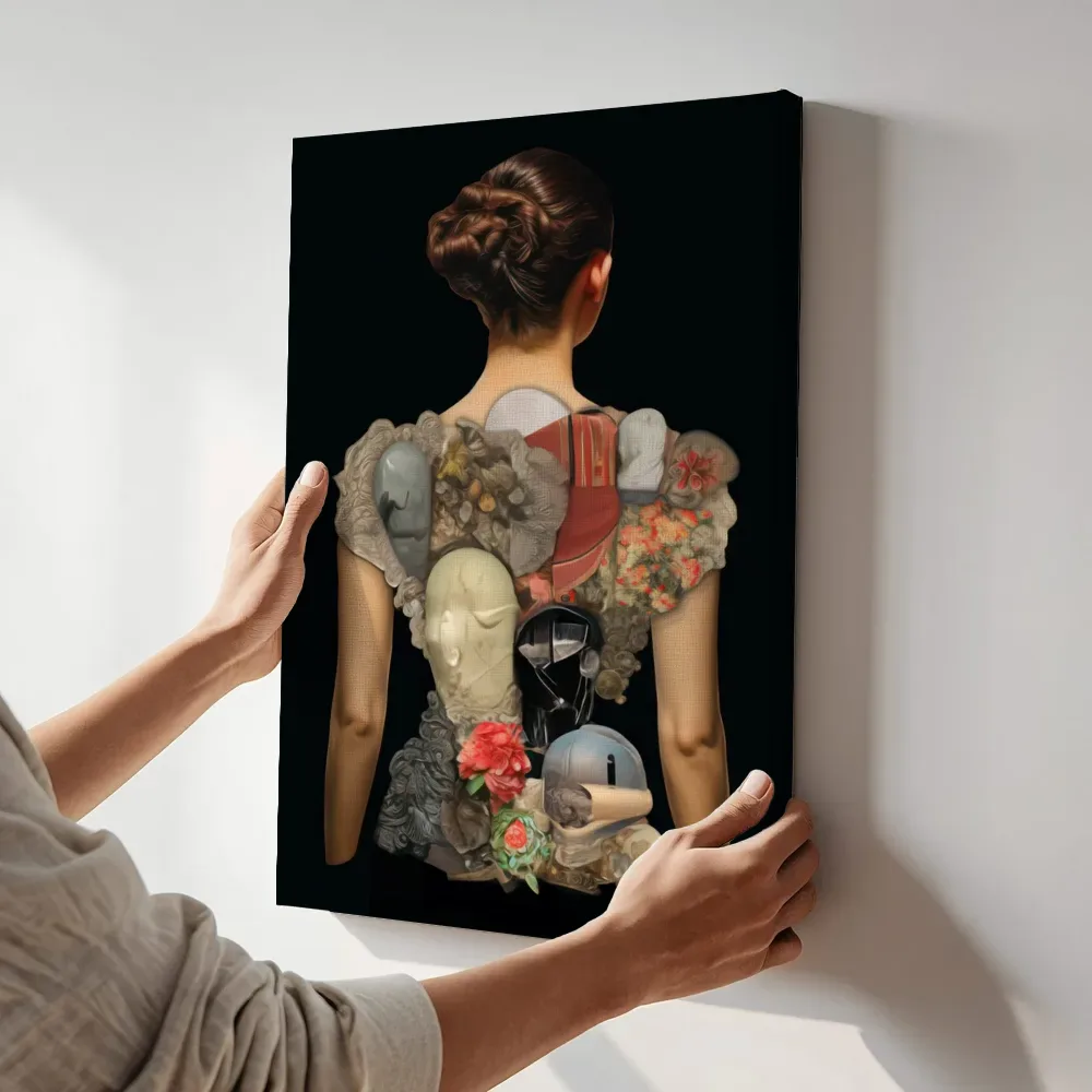 Sfeerimpressie: Collage rug terwijl het aan de muur wordt gehangen