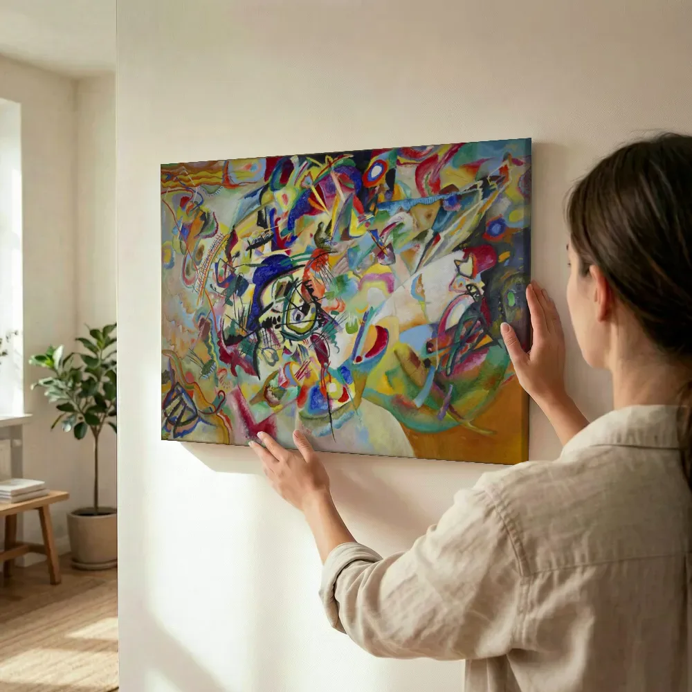 Sfeerimpressie: Composition VII, GAC van Wassily Kandinsky terwijl het wordt opgehangen