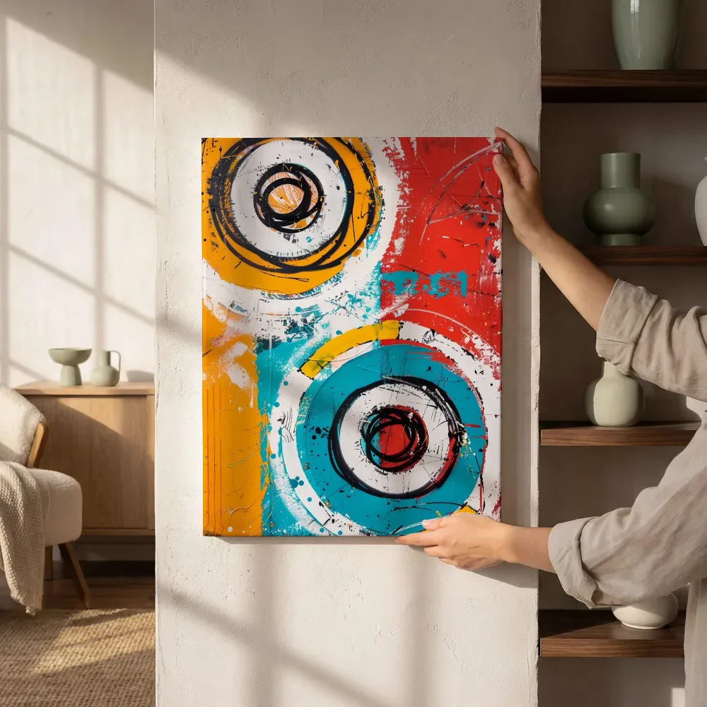 Sfeerimpressie: Concentrische cirkels popart naast de kast