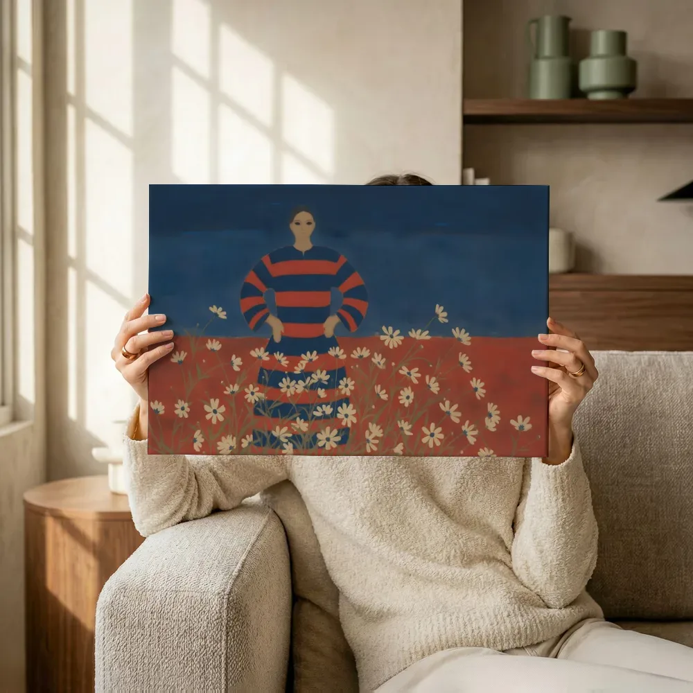 Sfeerimpressie: Cosmos in de wind in vermiljoen en indigo terwijl het omhoog wordt gehouden