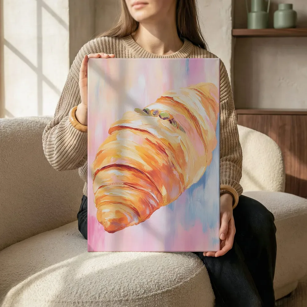 Sfeerimpressie: Croissant in pastelkleuren terwijl het zittend wordt getoond