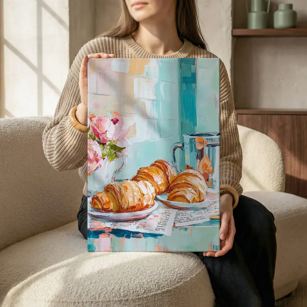 Sfeerimpressie: Croissants met rozen terwijl het zittend wordt getoond