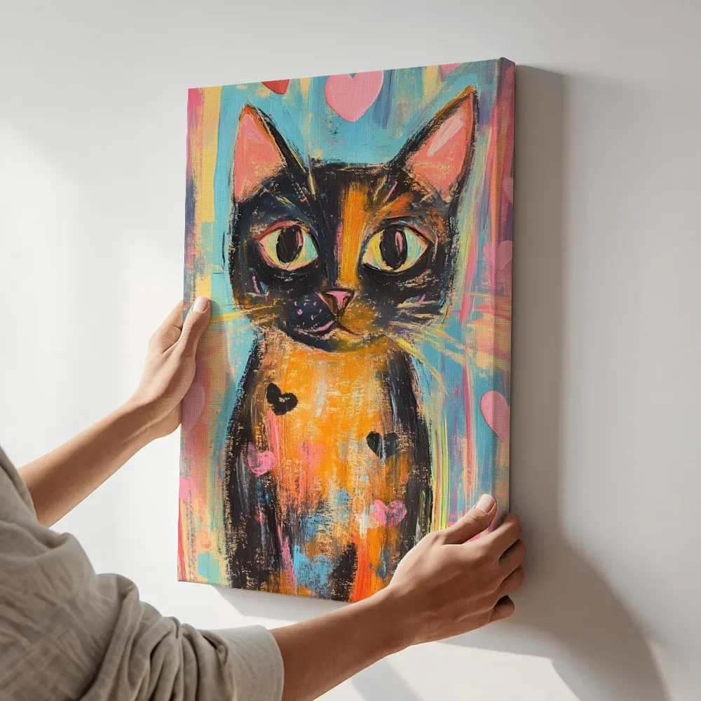 Sfeerimpressie: Cyperse kat met hartjes terwijl het aan de muur wordt gehangen