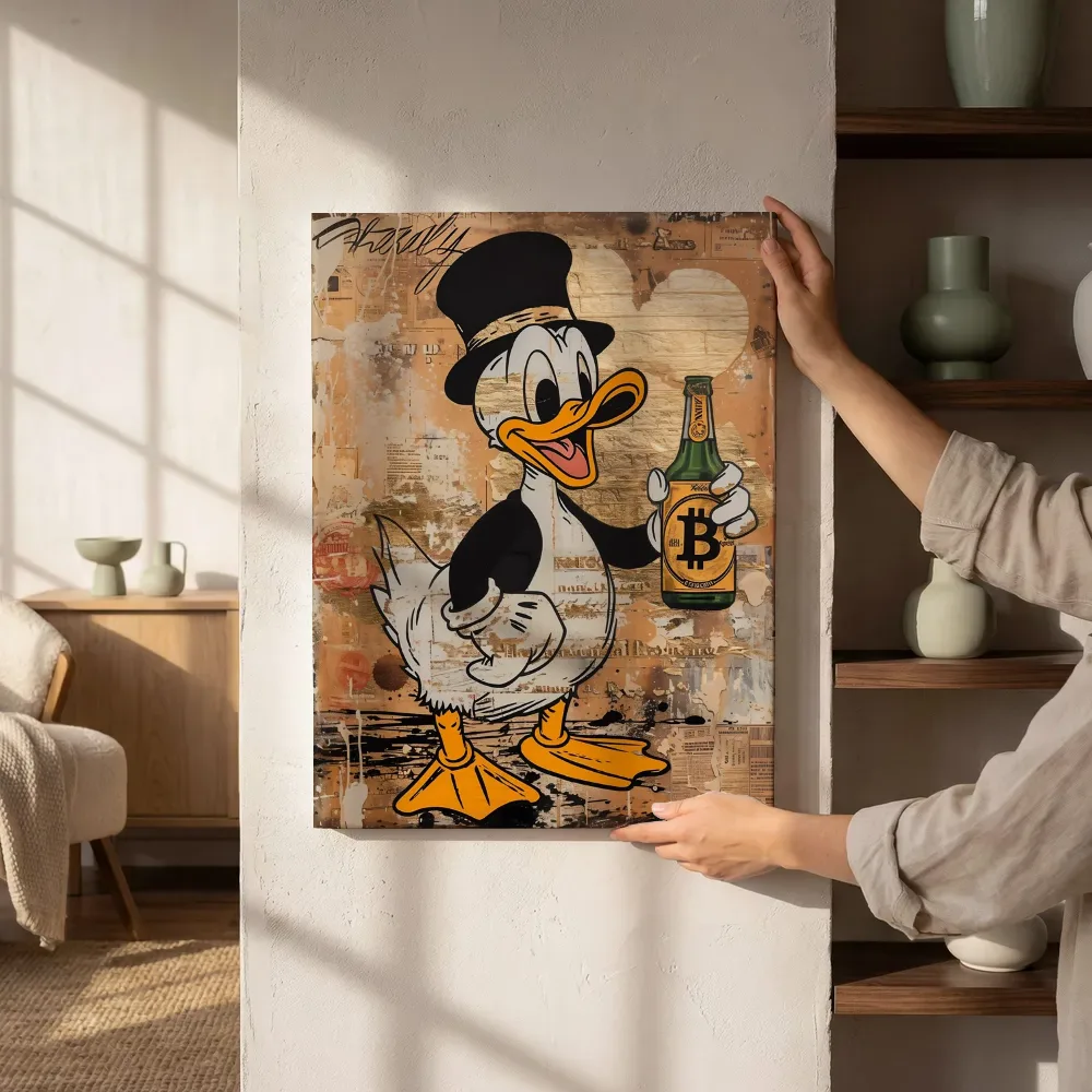 Sfeerimpressie: Dagobert duck met Bitcoin naast de kast