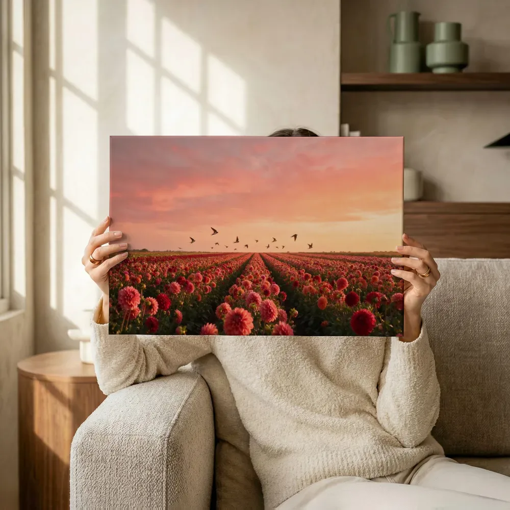 Sfeerimpressie: Dahlia bij de zonsondergang 10 terwijl het omhoog wordt gehouden